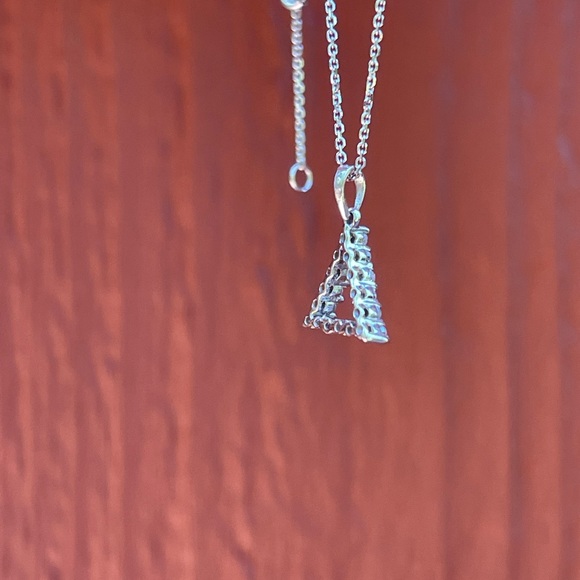 Solid 14k White Gold and Diamond Petite Minimalist Triangle Pendant - Picture 2 of 4